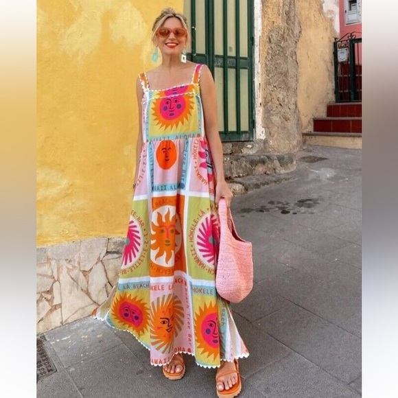 Sunday Up Beach Colorful Maxi Dress Sz L - Picture 1 of 8